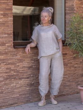 Ejtett vállú len felső