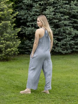 Nyakbakötős len overál