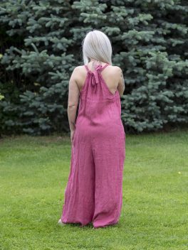 Nyakbakötős len overál