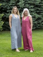 Nyakbakötős len overál