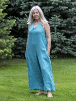 Nyakbakötős len overál