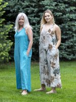 Nyakbakötős len overál