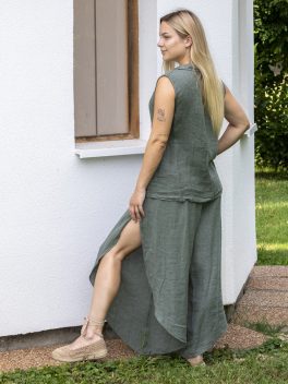 Oldalán nyitott len nadrág