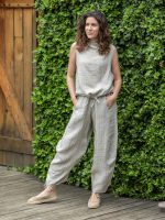 Csíkos bő len nadrág