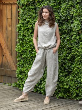 Csíkos bő len nadrág