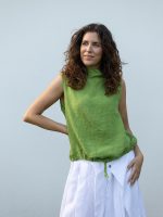 Ujjatlan kámzsás nyakú len felső