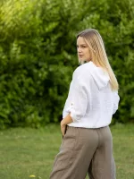 Kenguru zsebes len csuklyás felső