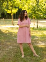 Álló galléros len rövid ruha