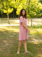 Álló galléros len rövid ruha