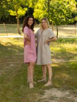 Álló galléros len rövid ruha