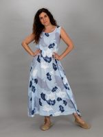 Levél mintás maxi len ruha