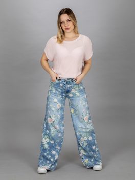 Vékony virágos bő szárú farmer nadrág