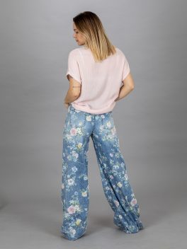 Vékony virágos bő szárú farmer nadrág