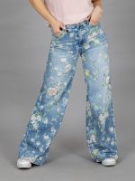 Vékony virágos bő szárú farmer nadrág