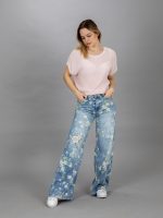 Vékony virágos bő szárú farmer nadrág