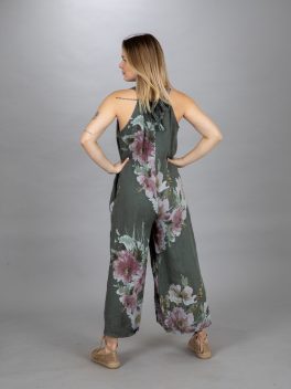 Nyakbakötős len overál