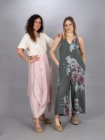 Nyakbakötős len overál