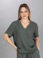 Fodros nyakú len felső