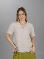 Fodros nyakú len felső