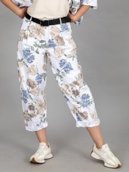 Rózsás vászon nadrág övvel